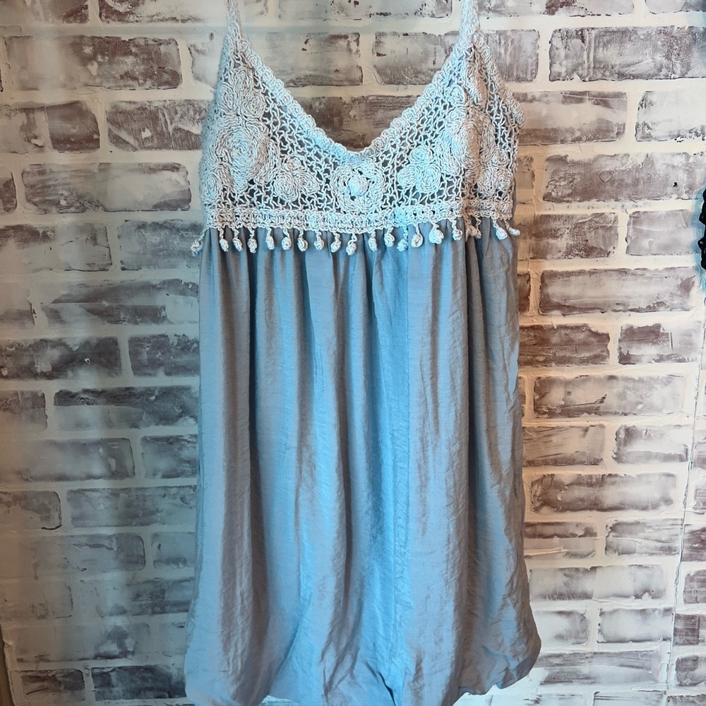 Elegant Lace-Trimmed Blue Mini Dress